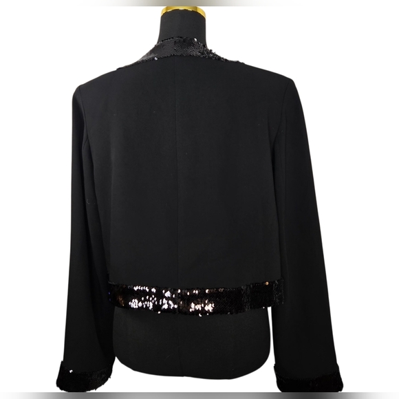 Cinq à Sept Randi Sequin Trim Jacket Black Cropped Blazer Women’s Size 10 - Picture 3 of 12